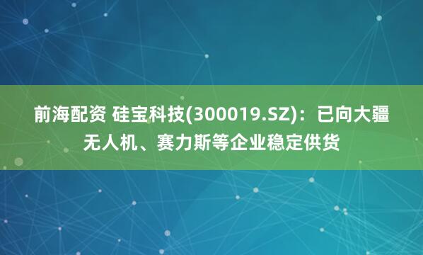前海配资 硅宝科技(300019.SZ)：已向大疆无人机、赛力斯等企业稳定供货
